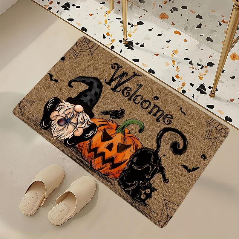 Halloween Themed Carpet Featuring Pumpkins Black Cats and Dwarves Designed Decorating Entrance Mats and Living Room Welcome Rugs