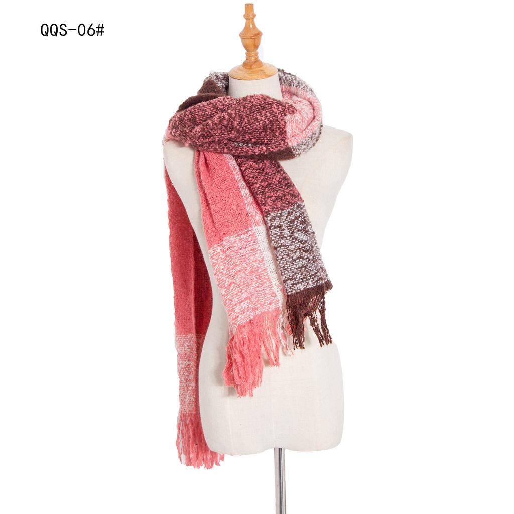 Autumn and Winter Polyester Circle Sand Plaid Scarf Women's Warm Fringed Scarf Shawl