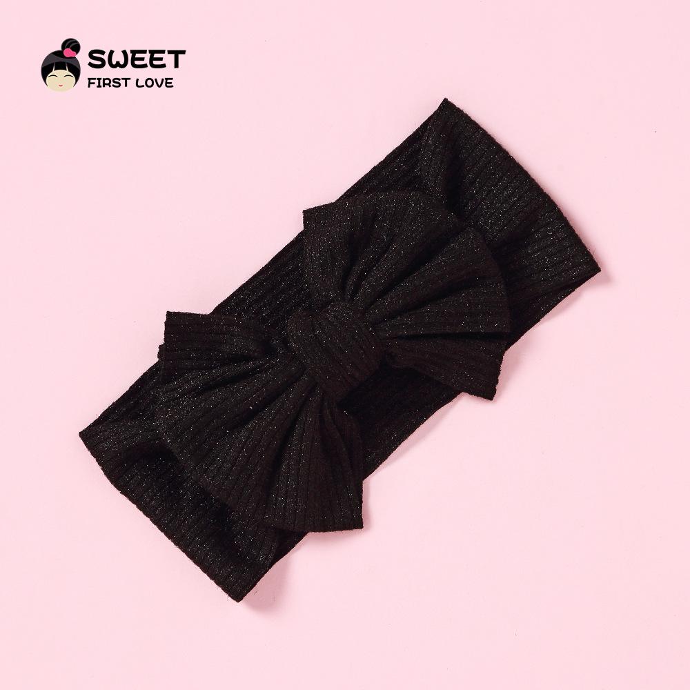 Niansheng Handmade Ribbed Bow Headband for Babies - Solid Color