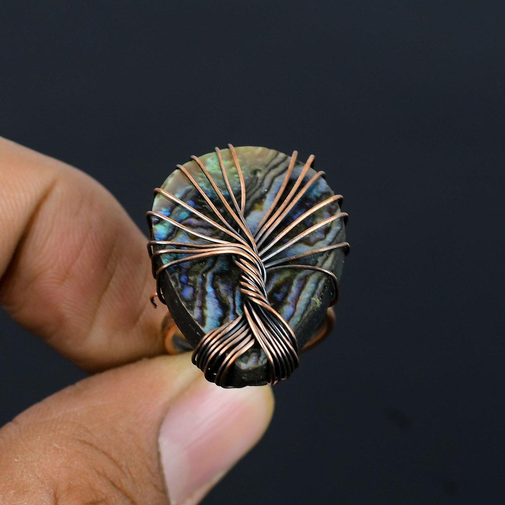 Древо Жизни Abalone Shell Gemstone Медная проволока, обернутая ювелирным кольцом ручной работы, подарок для женщины