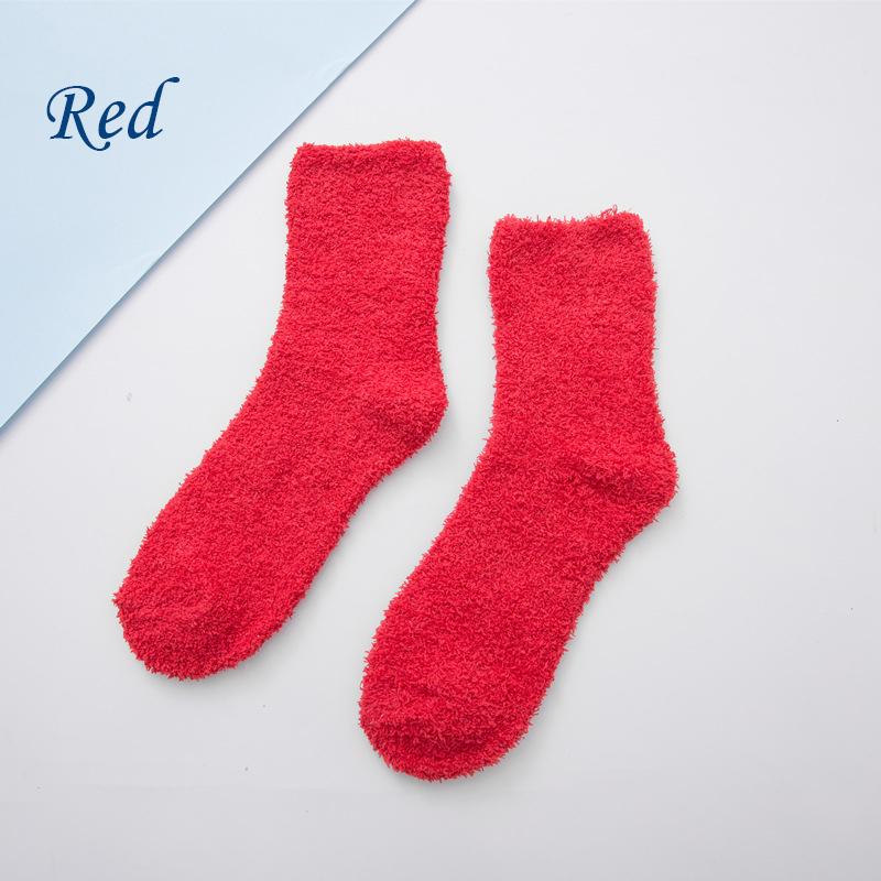 Носки ярких цветов, теплые носки, плюшевые носки, женские носки до середины икры из кораллового флиса, женские носки