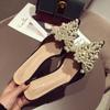 Fashion Large Pearl Women Shoe Autumn Lace Rhinestone Mid Heel Half Slipper Sandals Fashion Muller Shoes Casual Versatile Single Shoes