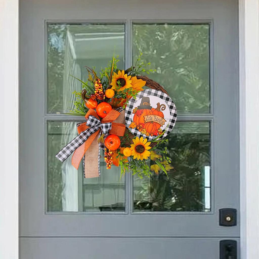 40cm Autumn Decorative Wreath, Harvest Festival Thanksgiving Festival Decor Garland, Front Door Hanging Wreath, Pumpkin Maple Leaf Artificial Flowers