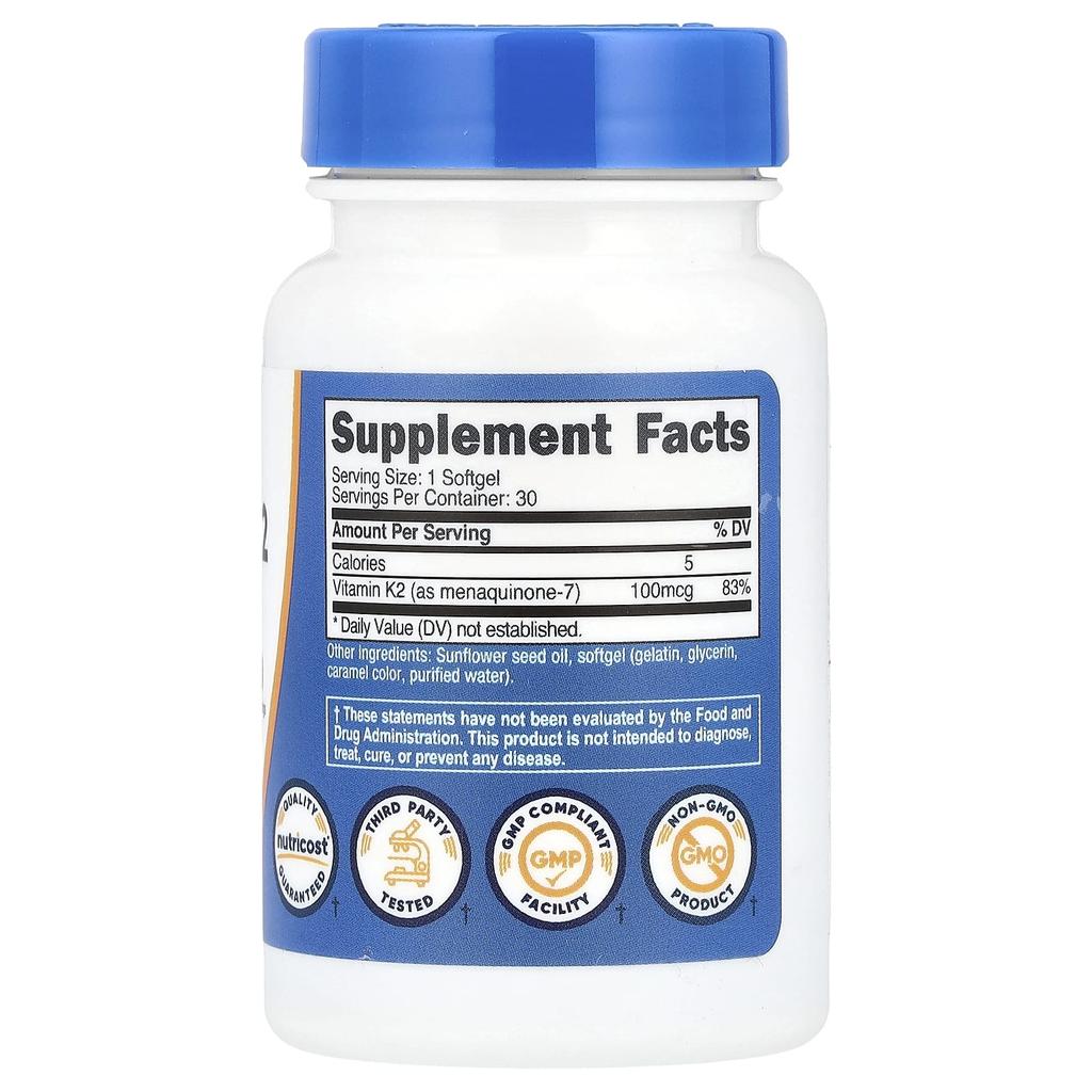 Vitamin K2 Mk-7, 100Mcg, 30 Softgels