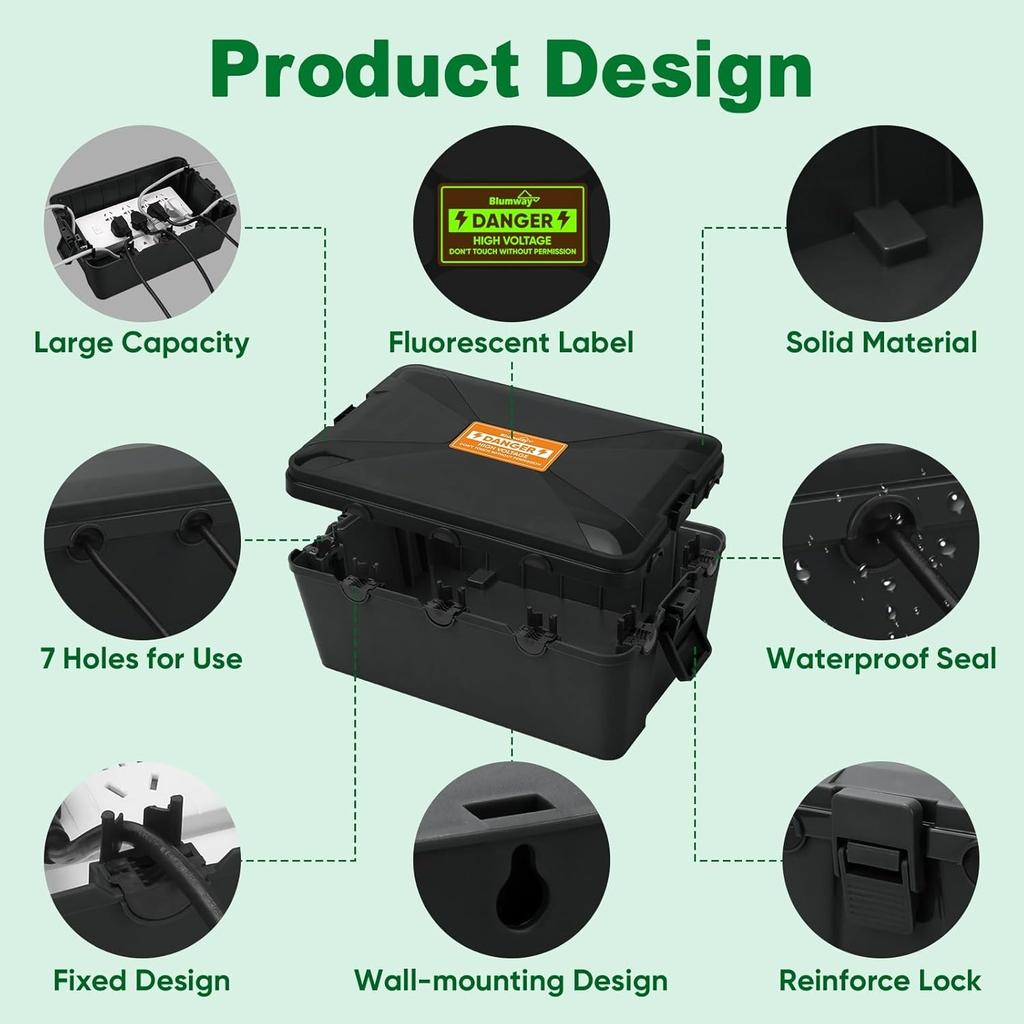 Outdoor Electrical Box (12.5x8.5x5 inch), IP54 Waterproof Outdoor Outlet Extension Cord Cover Weatherproof, Protect Outlet, Plug,Power Strip,Timer.