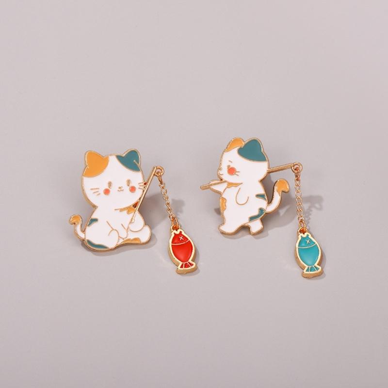 Cat Fishing Brooch Cute Cartoon Fishing Cat Brooch Cowboy Badges Pin Alloy Material for Bookbags Clothes Decorations