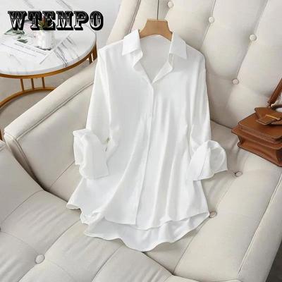 Рубашка женская с драпировкой, дизайн Sense Design, весенне-осенняя универсальная повседневная рубашка с белой подошвой, тонкий топ