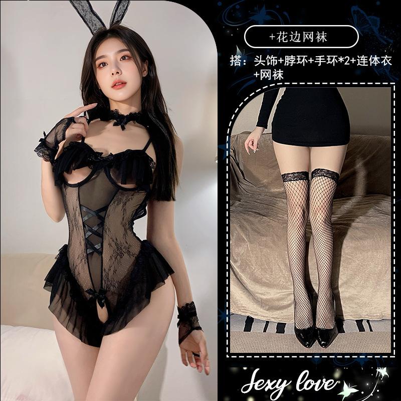 Сексуальное нижнее белье игривый кролик соблазнительное тонкое с открытой грудью сексуальное с открытой промежностью кружевное просвечивающее пижама женский костюм-униформа