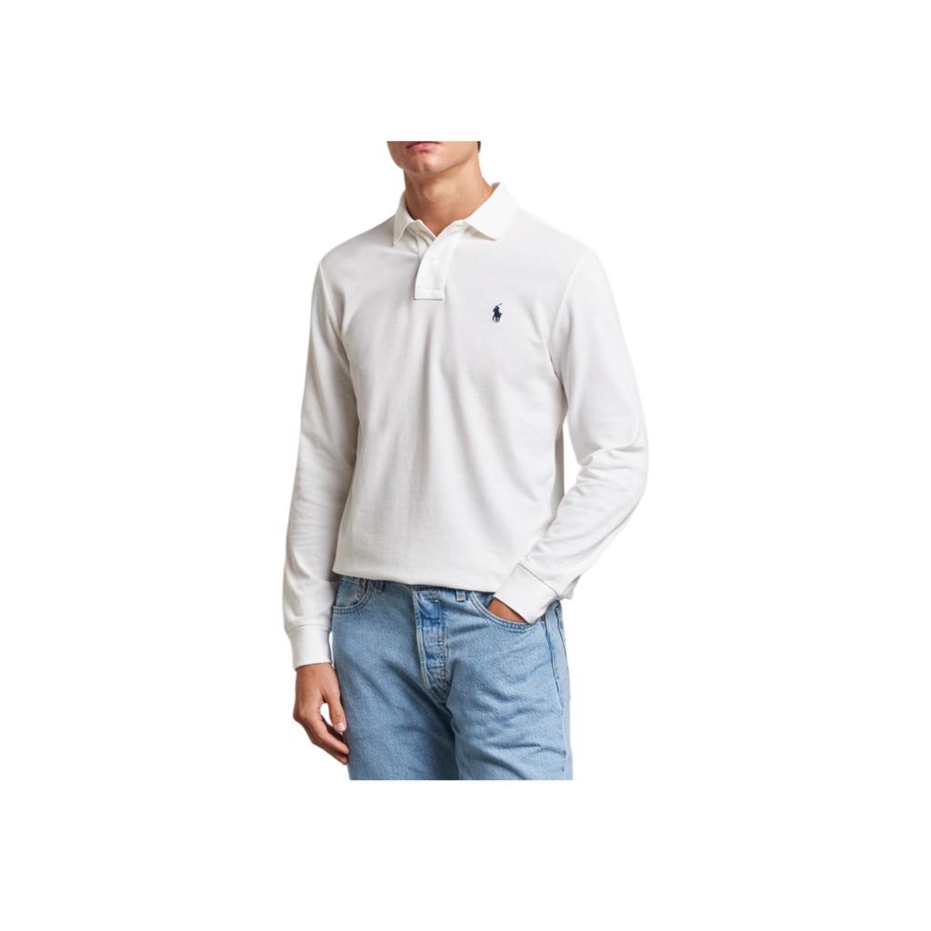 Polo Ralph Lauren однотонная рубашка поло с вышитым маленьким пони, облегающая, с длинным рукавом, мужская, белая 710549045-003