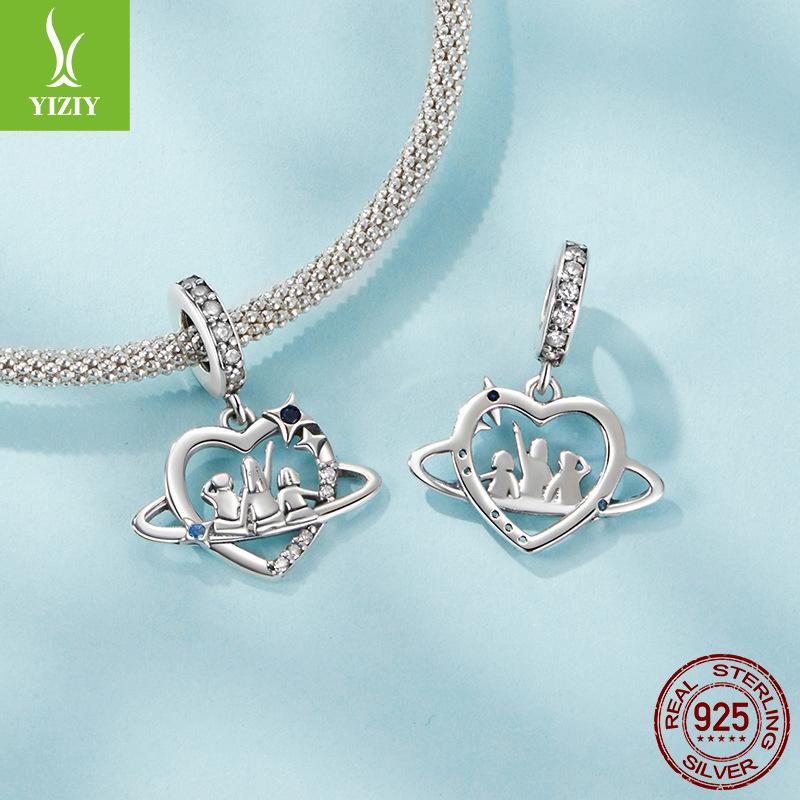 S925 Sterling Silver Love Family Pendant Accessories, Warm And Happy Family Diy Beaded Bracelet