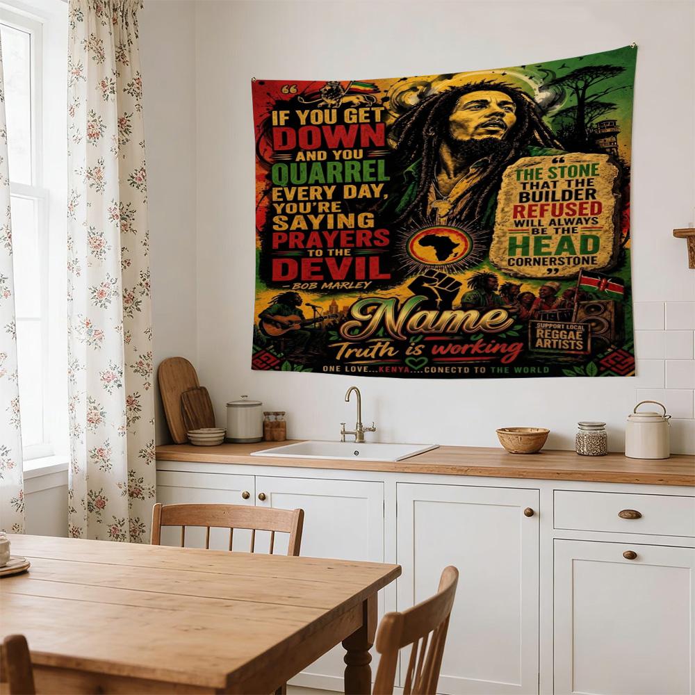 Bob Marley Inspirational Quotes Personalized Name Large Size Wall Tapestry, Room Aesthetic Decor for Living Room Party Background