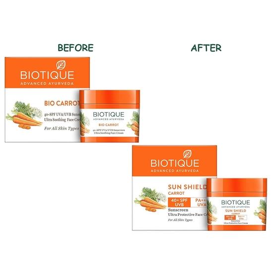 Biotique Био-морковный крем для лица | Солнцезащитный крем SPF 40 UVA/UVB | 100% растительные экстракты | Подходит для всех типов кожи | 50 мл