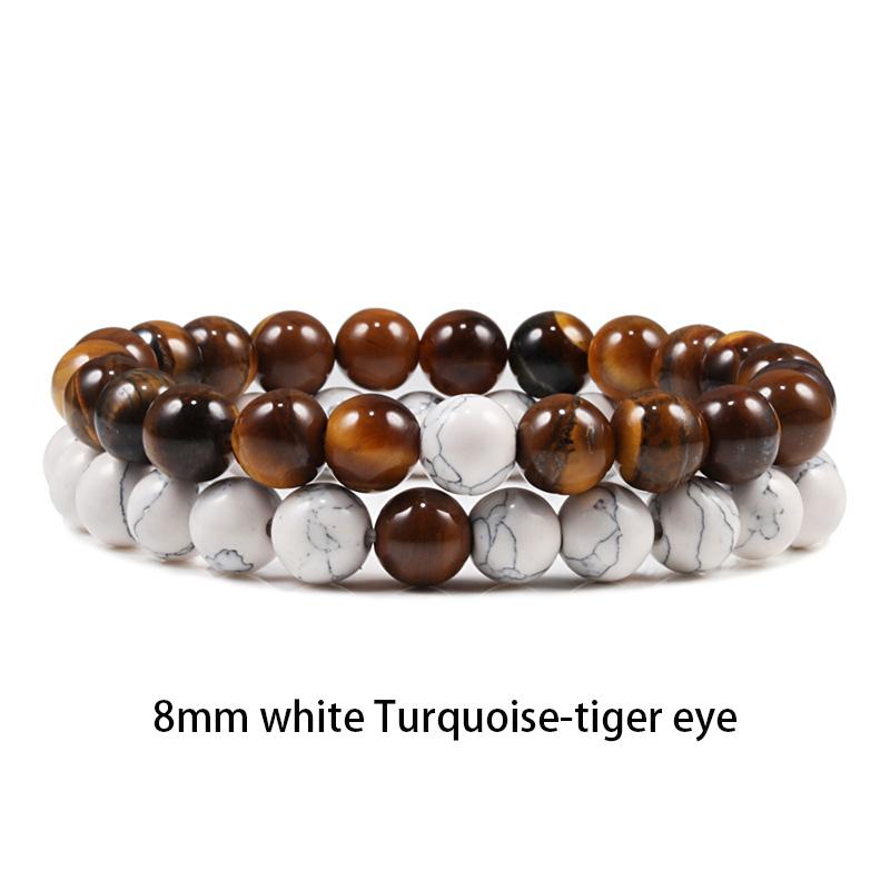 Set Bracelet Couples Distance Black White Natural Lava Stone Tiger Eye Beaded Yoga Bracelets for Men Women Elastic Rope Jewelry