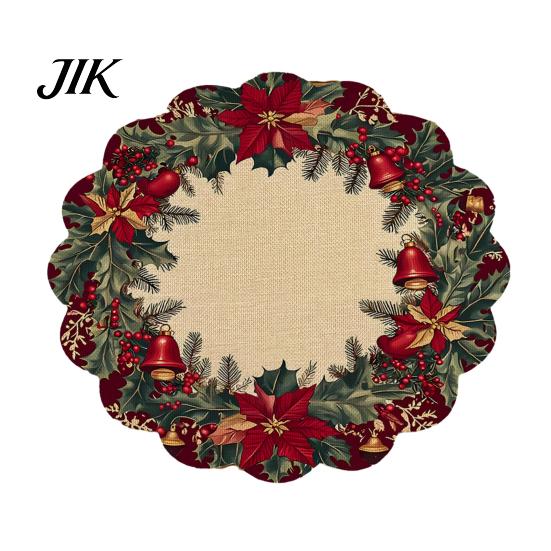 Round Washable Placemats Christmas Placemat, 14 Inch Festive Pattern Anti Slip Tabletop Protector, Party Table Setting Heat Insulation Place