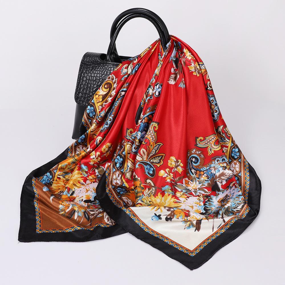 90 см тюрбан с цветком кешью, женский шелковый большой квадратный шарф, этническая шаль, шелковый шарф, модный