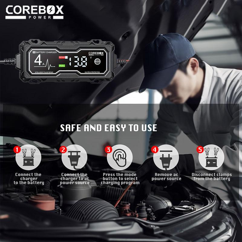 4A Автомобильное зарядное устройство для мотоциклетных аккумуляторов Многофункциональное защитное ЖК-дисплей Интеллектуальные зарядные устройства 12 В Импульсный ремонт AGM зарядное устройство для аккумуляторов