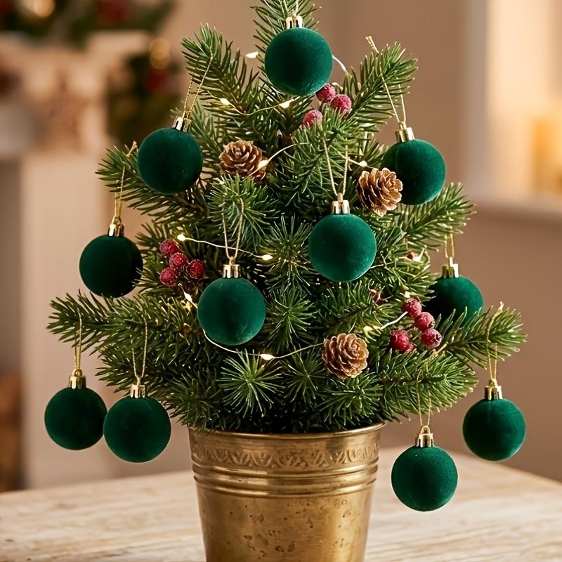 Bulk 3CM Dark Green Flocked Christmas Balls, Christmas Tree Ornaments, Decorative Accessories