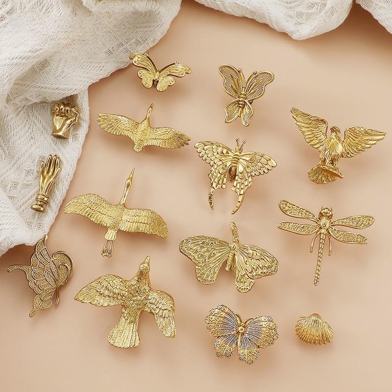 French Vintage Cabinet Pulls Brass Butterfly Dragonfly Shell Bird Wardrobe Chest of Drawers Shoe Cabinet Door Handle