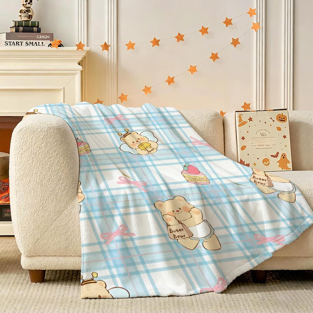Butterbear Throw 240g Lightweight Flannel Blanket, Soft Skin Throw Blanket for Sofa Bedroom