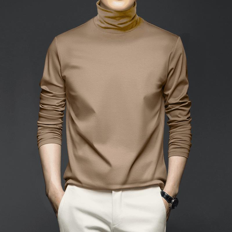 Футболка с высоким воротом из мерсеризованного хлопка с жидким аммиаком, мужская антистатическая футболка с длинными рукавами, не раздражающая кожу внутренняя часть, средний воротник