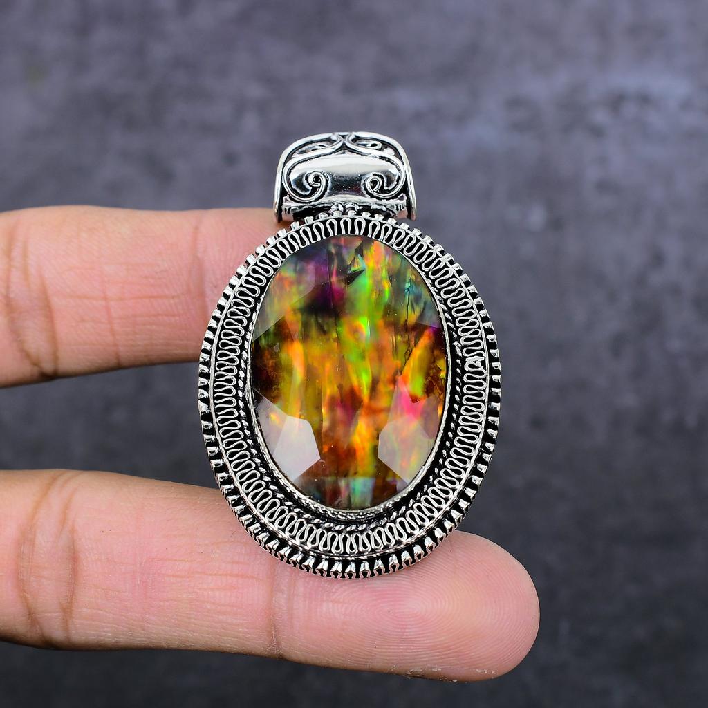 Ювелирный кулон ручной работы из стерлингового серебра 925 пробы с аммолитом 2,29 дюйма K7e77