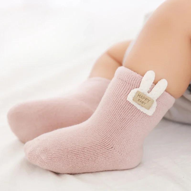 3 шт. Детские носки утолщенные осенне-зимние махровые чулочно-носочные изделия для мальчиков и девочек, хлопковые носки с героями мультфильмов, теплые носки-тапочки для детей 0-5 лет