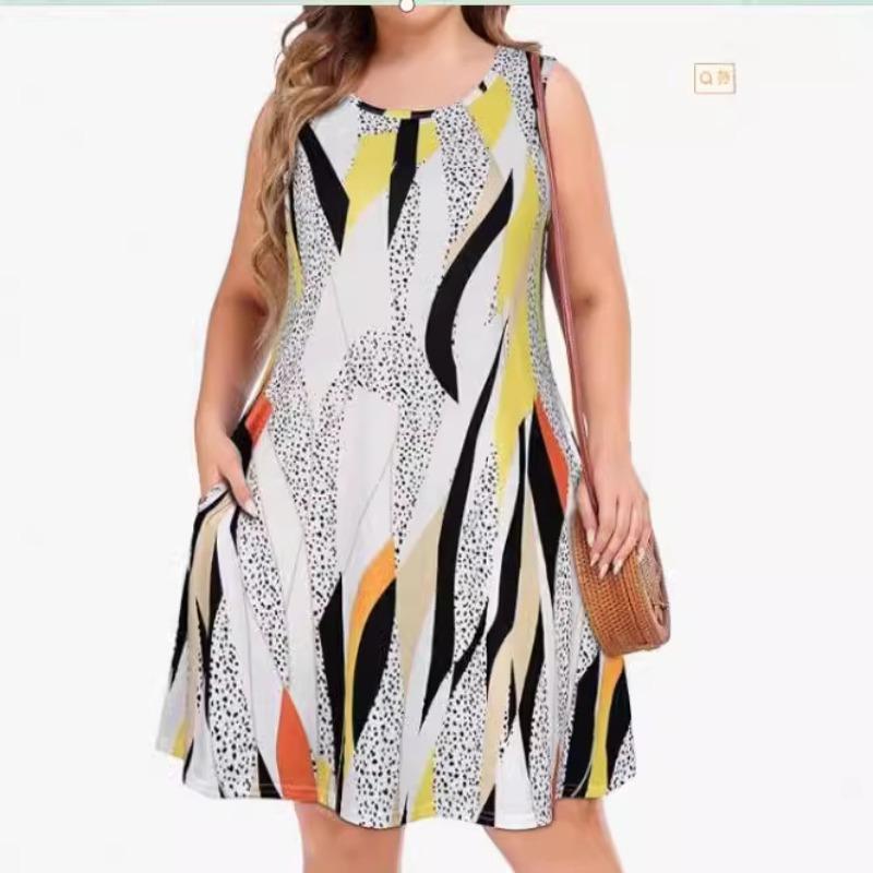 Sleeveless Dress Summer New Beach Hawaiian Print Loose Vest Skirt With Pockets