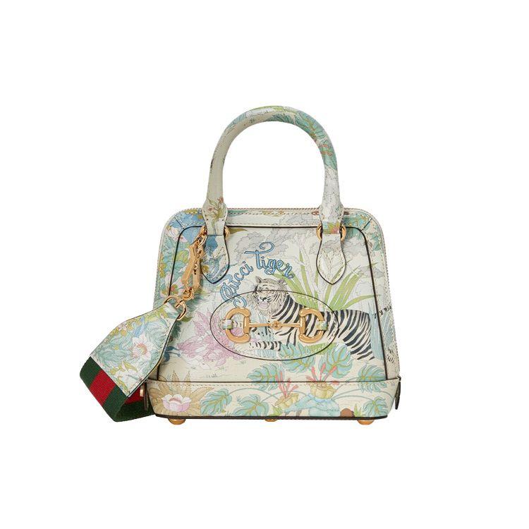 Gucci Мини-сумка с верхней ручкой Horsebit 1955, Кожаная с принтом «Тигровый Цветочный Джунгли», Женская сумка через плечо для ежедневных покупок 677212-UTIBC-9177