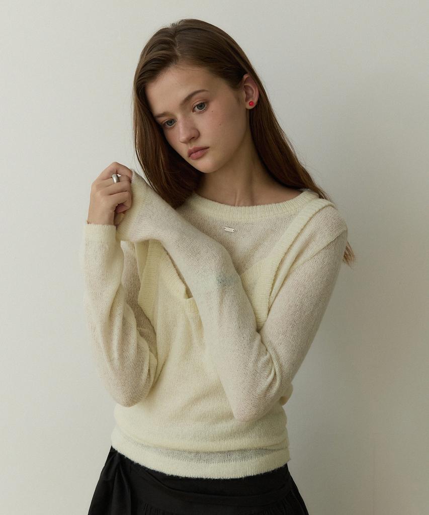 ADAUL Multi Hairy Knit Bustier Set - Ivory