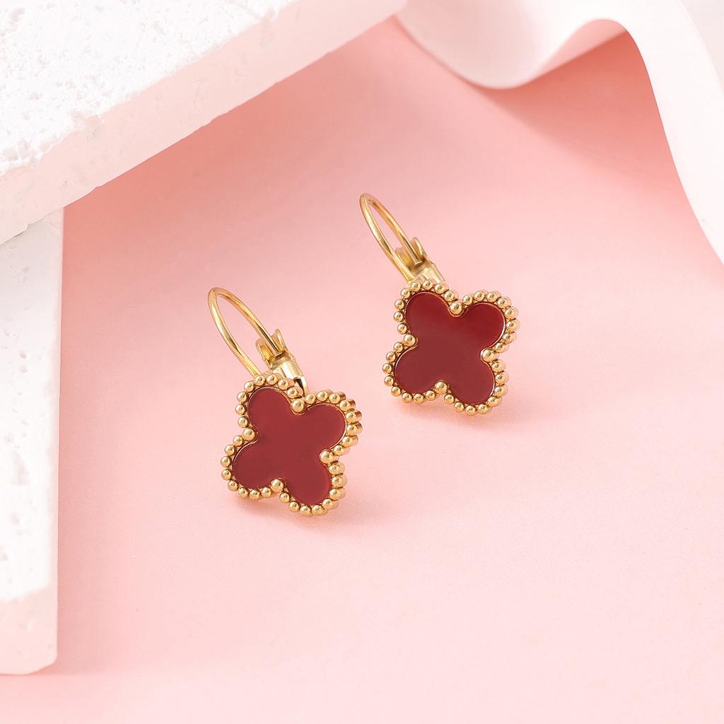 13mm Four-Leaf Clover Earring Clasp Titanium Steel Does Not Lose Colour Fashion Earrings Delicate Women's Earrings