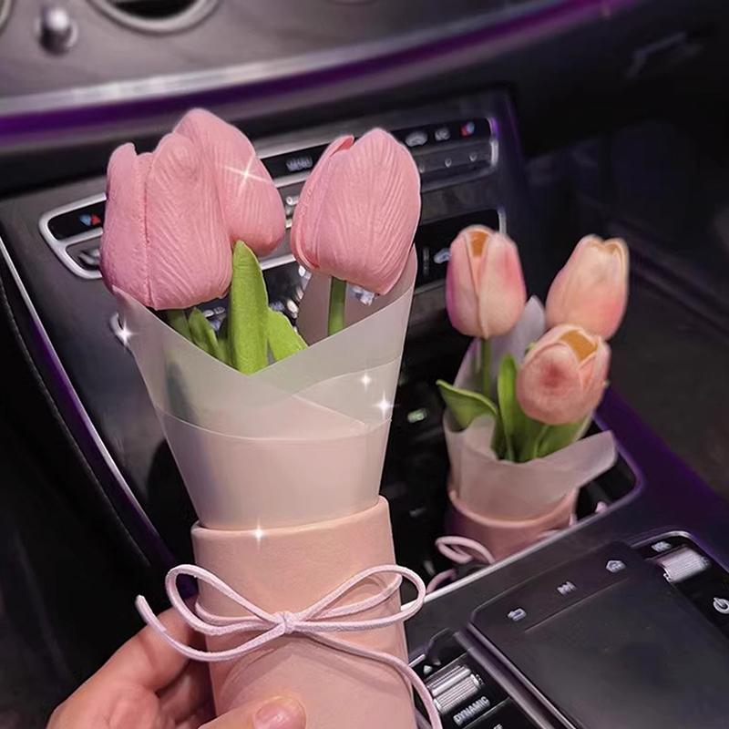 Креативное украшение салона автомобиля Милые поделки Орнаменты Автомобильный букет из тюльпанов Декоративные принадлежности Украшение центральной консоли автомобиля Подарки