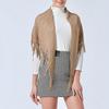 Women's Hollowed Knitted Triangular Scarf Imitation Cashmeres Soft Winter Shawl Wrap Neckerchief Blanket with Fringes