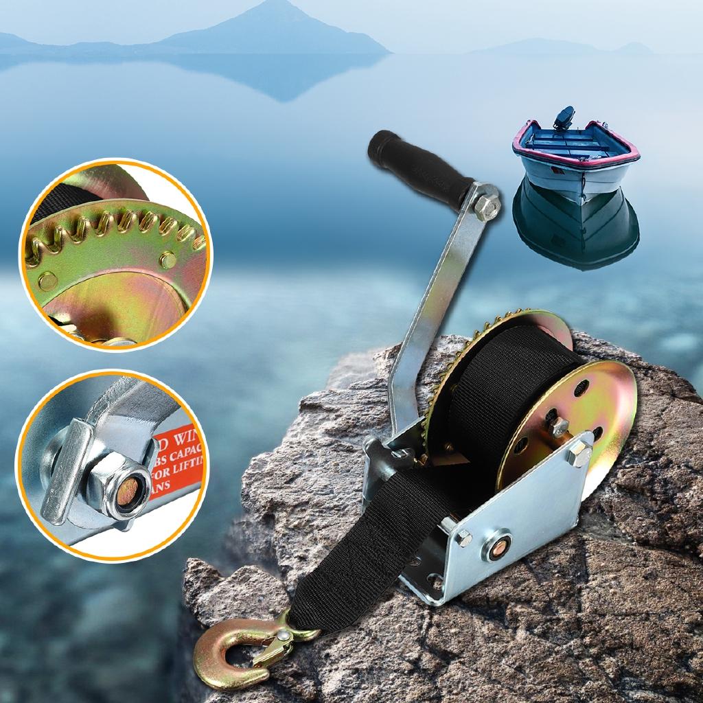 Черная ручная лебедка 1200 фунтов/544 кг, двухскоростная, синтетическая, для лодочного прицепа, кемпера, с 8-метровым ремнем