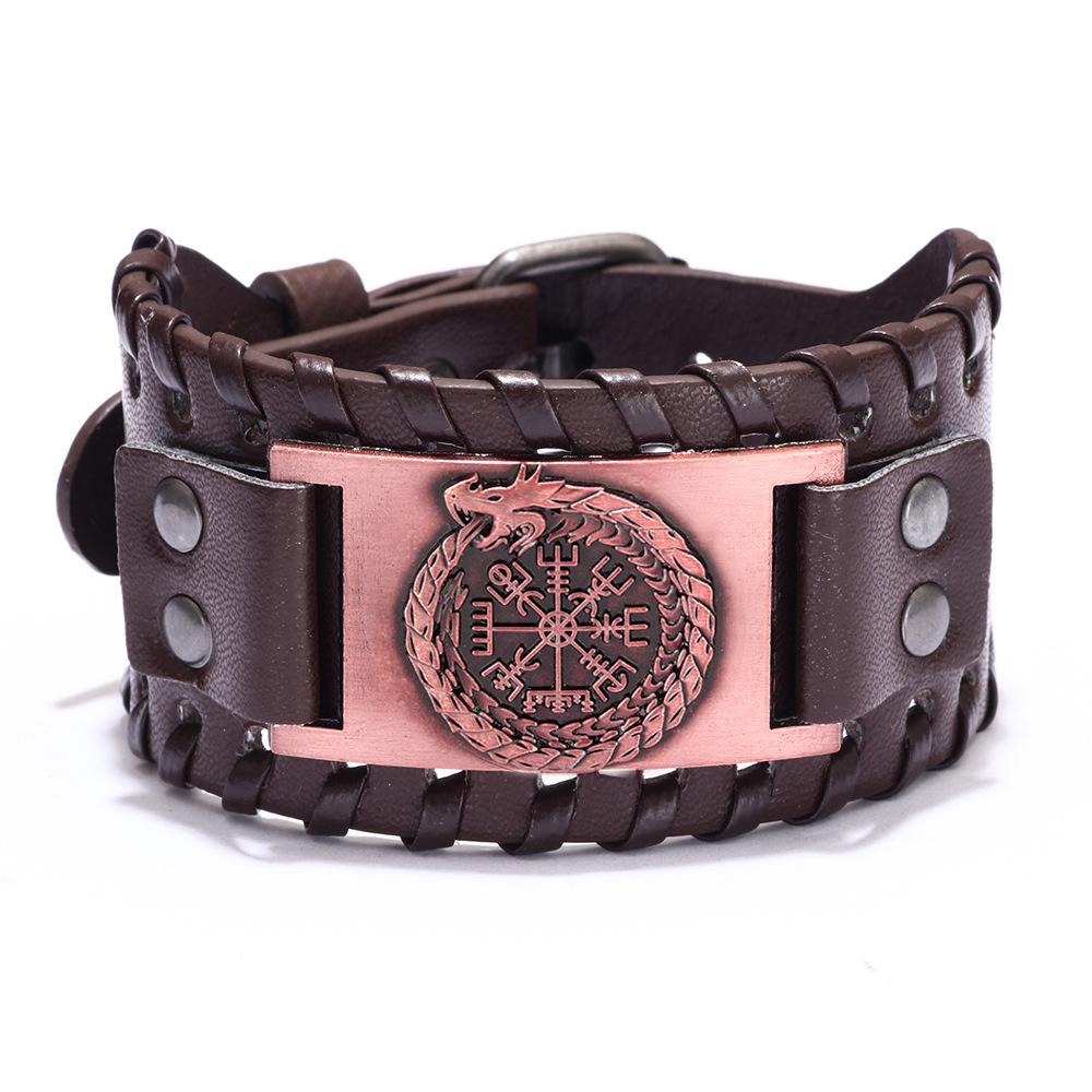 Европейский и американский браслет с драконом и компасом из натуральной кожи - винтажный пиратский стиль