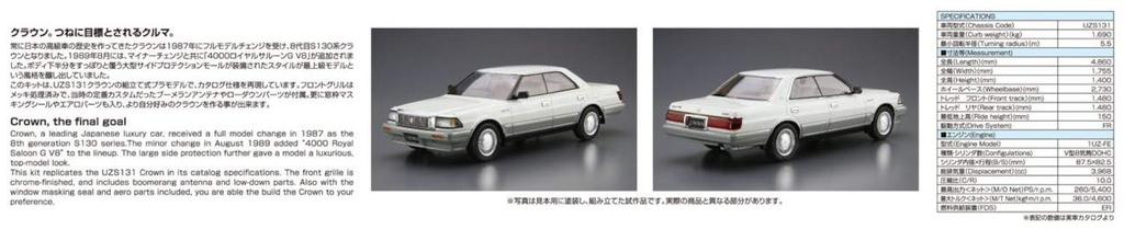 AOSHIMA Модель автомобиля серии Toyota UZS131 Crown Royal Saloon G 1989 Пластиковая модель 1/24 № 87