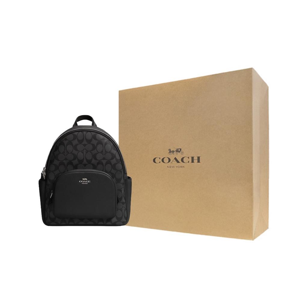 Coach Court 27 Classic Monogram Zip Canvas And Leather Backpack Unisex Backpack Black 5671-SVTSQ