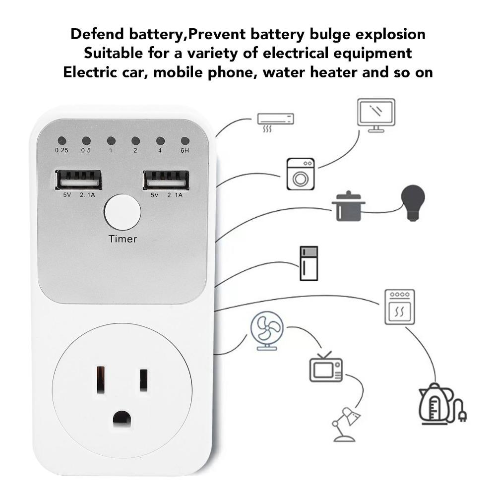 6H Timer Socket 2 USB Ports Voltage Protector Smart Home Countdown Timer Socket Lamps Indoor