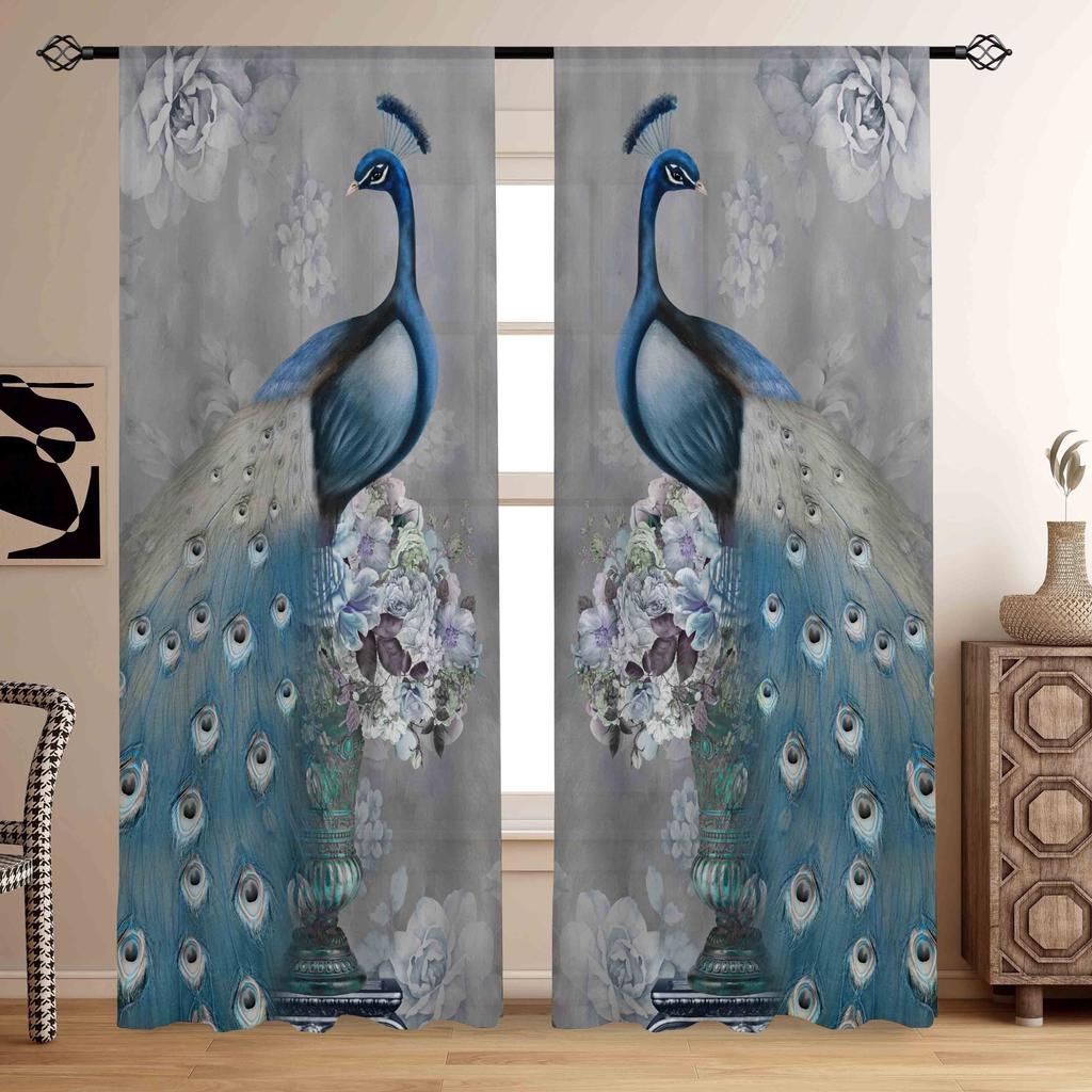 3D животное павлин цветок ретро стиль шторы оконное оформление для спальни офиса кухни гостиной кабинета домашнего декора 2 шт