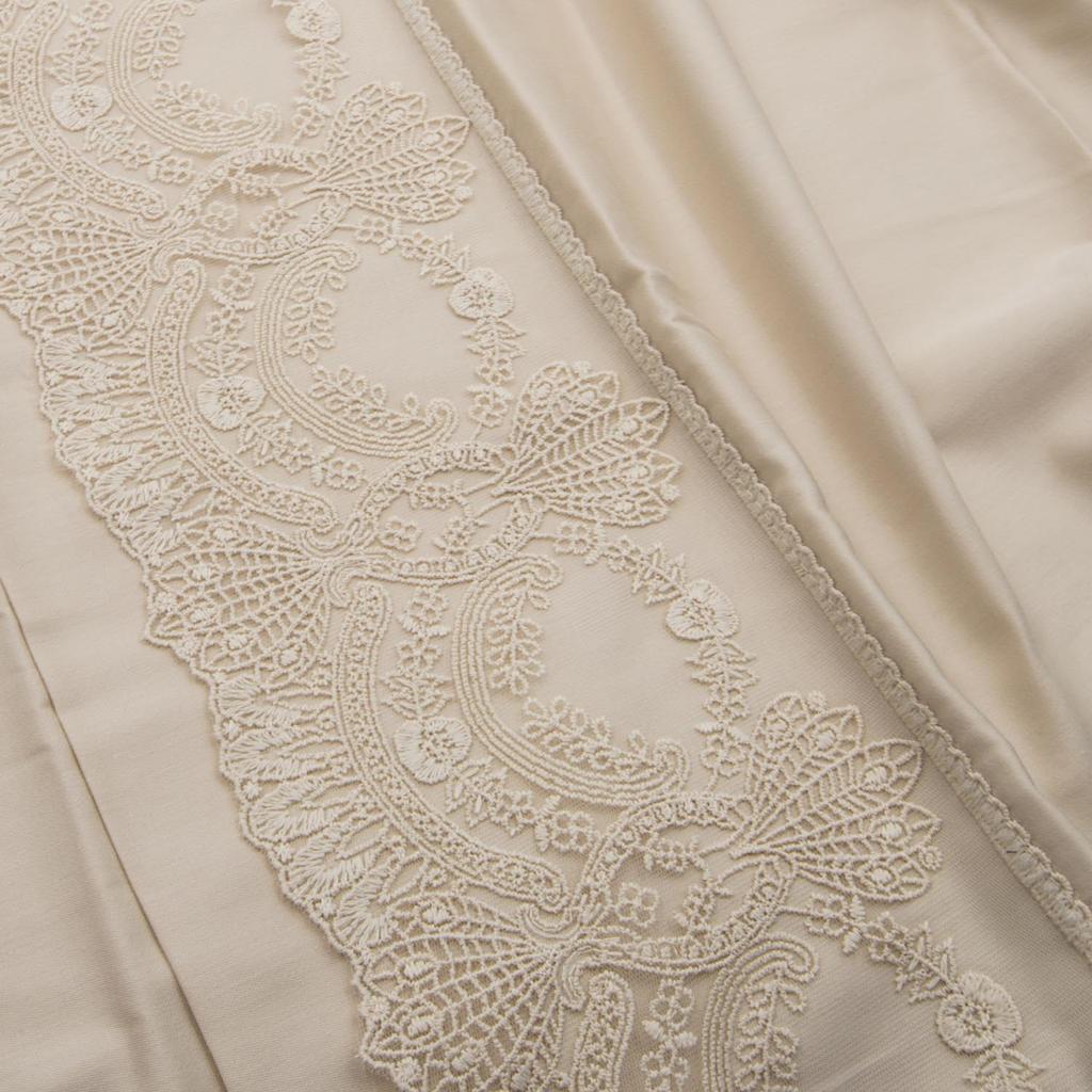 Cotton bedding 220x200 satin with guipure lace, beige