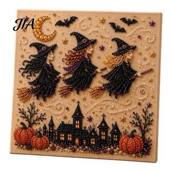 Halloween Faux Pearl Art Kits for Adults Kit, Witch Ghost Painting DIY Seasonal Projects Families Spooky Pumpkin Diamond Craft Set Adults, Handmade