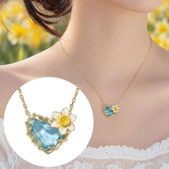 Birthstone Heart Necklace Birth Stone and Flower Pendant Necklace Jan to Dec