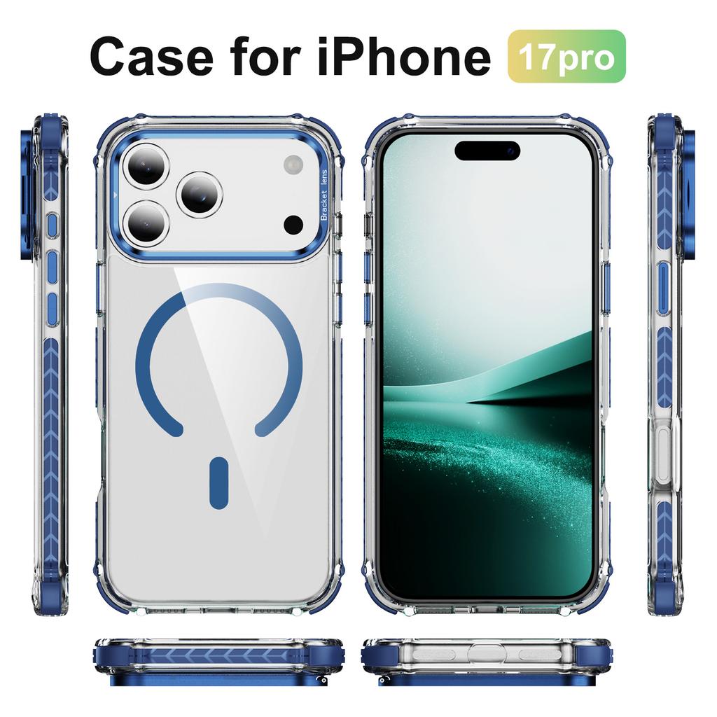 Прозрачный чехол для iPhone 17 Pro с крышкой-подставкой для объектива, совместимый с MagSafe