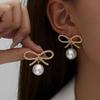 Серьги-подвески с натуральным пресноводным жемчугом Простые и элегантные Серьги-бантики с жемчугом Женские Серьги Универсальные Жемчужные Серьги для Повседневной Носки