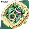 MEGIR 8112 Новые Спортивные Часы для Мужчин Многофункциональные Хронограф Водонепроницаемые Силиконовый Ремешок Светящиеся Календарь Кварцевые Часы Мужские