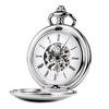 TREEWETO Mechanical Pocket Watch Classic Antique Skeleton Roman Numeral Silver with Chain