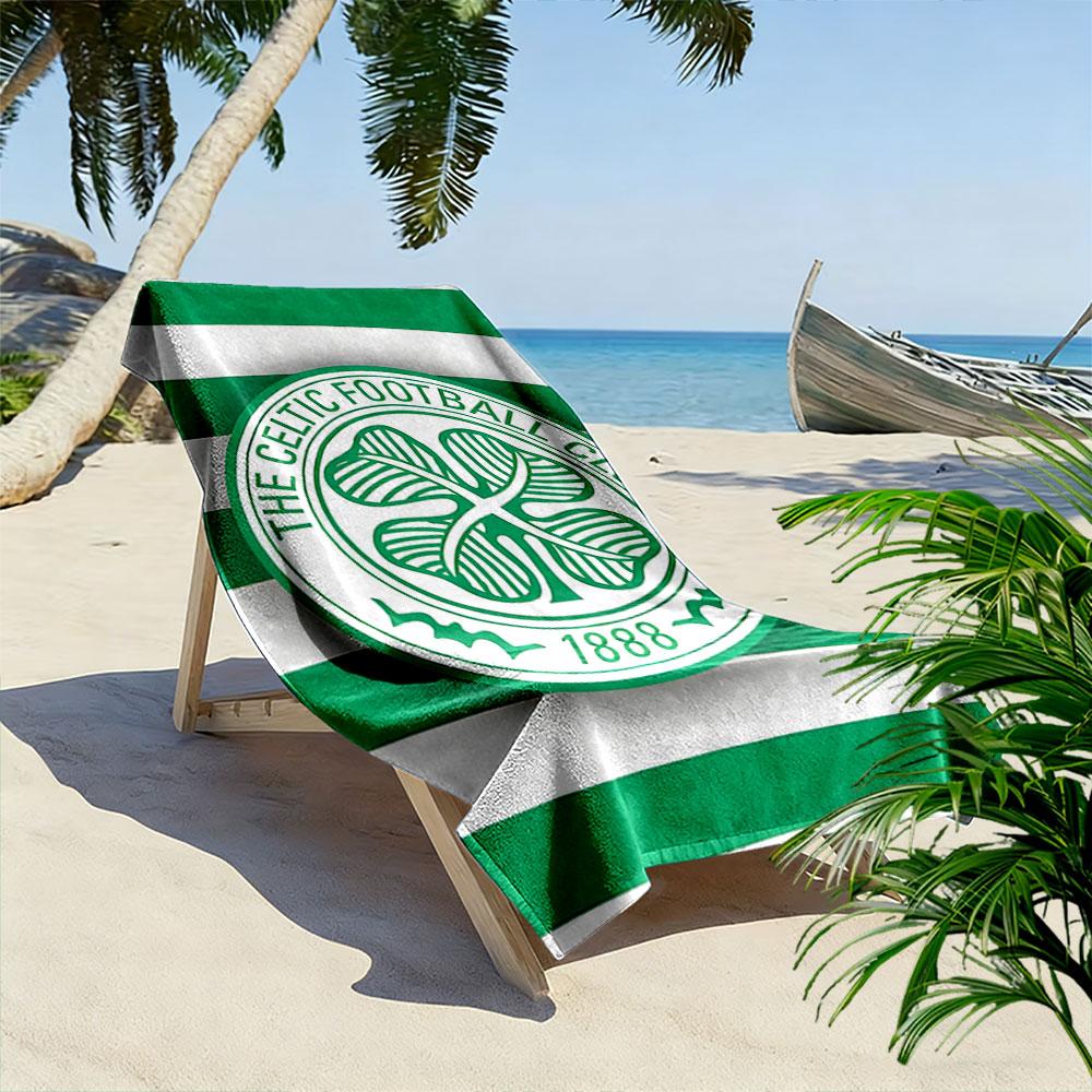 Green-striped clover emblem Print beach towel, quick drying, suitable for travel, outdoor sports, jogging, the beach and swimming, gift