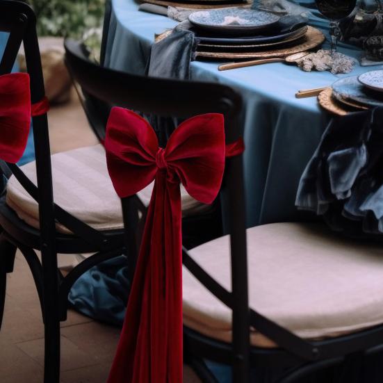 Christmas Chair Sashes Bows Large Velvet Chair Cover Back Tie Supplies for Christmas Banquet Home Wedding Event Holiday Party Decor