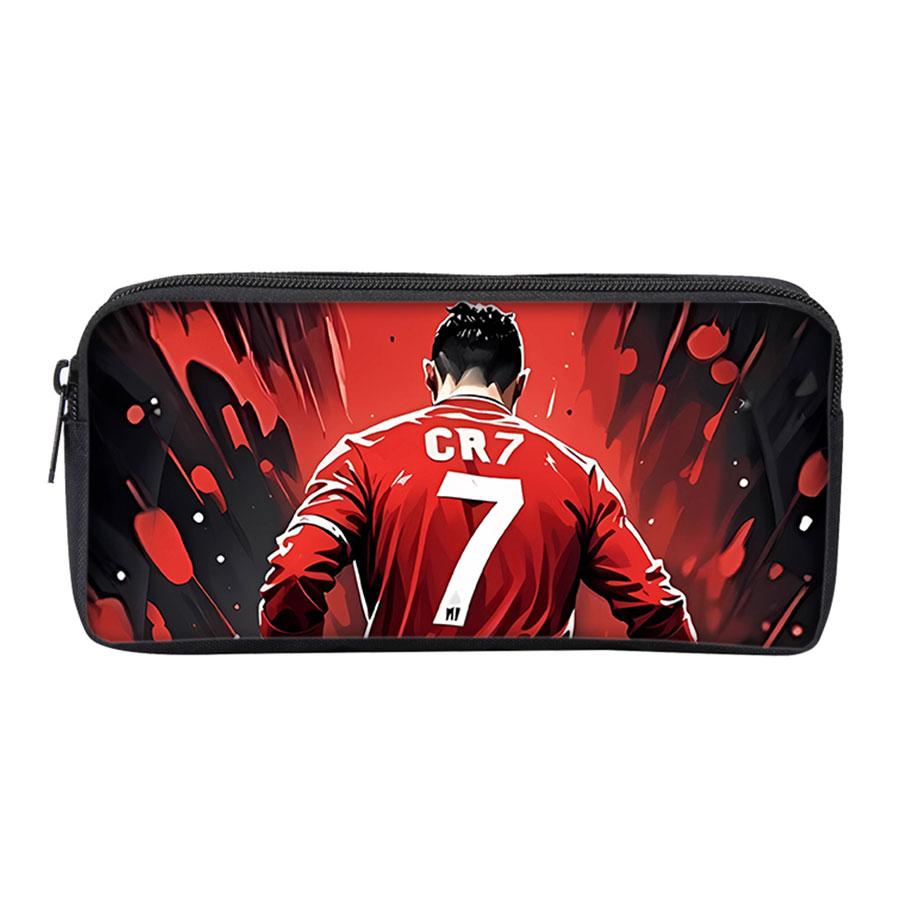 Черная пенал-карандашница с узором Футбольная Звезда CR7, на молнии, из холщовой ткани, Органайзер для канцелярских принадлежностей для школ и офисов