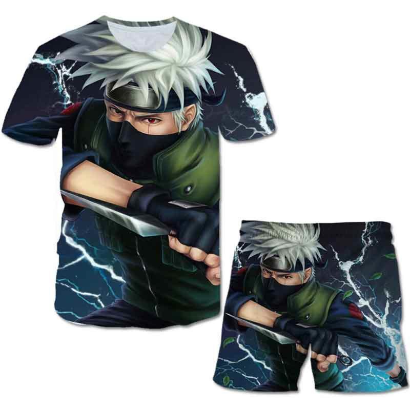 Модная 3D одежда, детский комплект из 2 предметов с принтом Наруто + шорты, брючная одежда, одежда для детей 4–14 лет, костюм с короткими рукавами для мальчиков, наряд