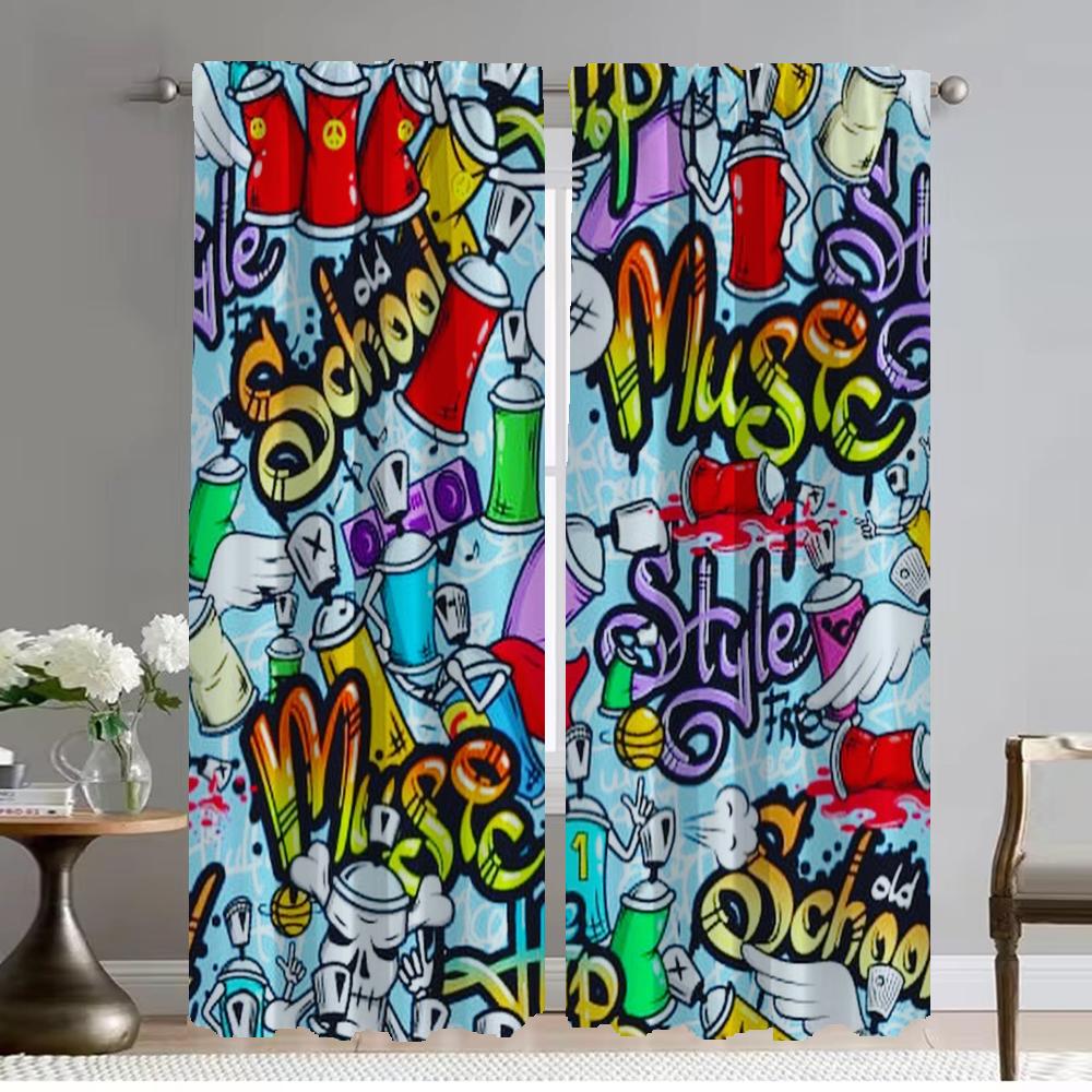 Современные шторы для гостиной, 2 шт., хип-хоп, граффити, затемняющие шторы, домашний интерьер, шторы для камеры, перегородки для детей
